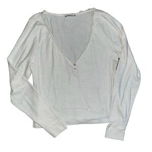 Abercrombie & Fitch Sheer Deep Low Neck Cream Long Sleeve Size XL